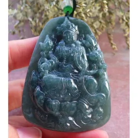 Certified Green Burma Natural A Jade Jadeite Pendant Guanyin Lotus Necklace
