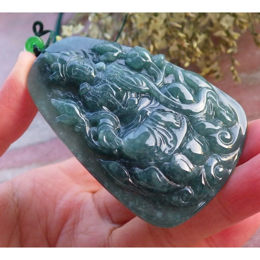 Certified Green Burma Natural A Jade Jadeite Pendant Guanyin Lotus Necklace