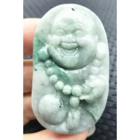 Certified Green Lavender Natural Type A Jadeite Carved Happy Buddha God Pendant Necklace