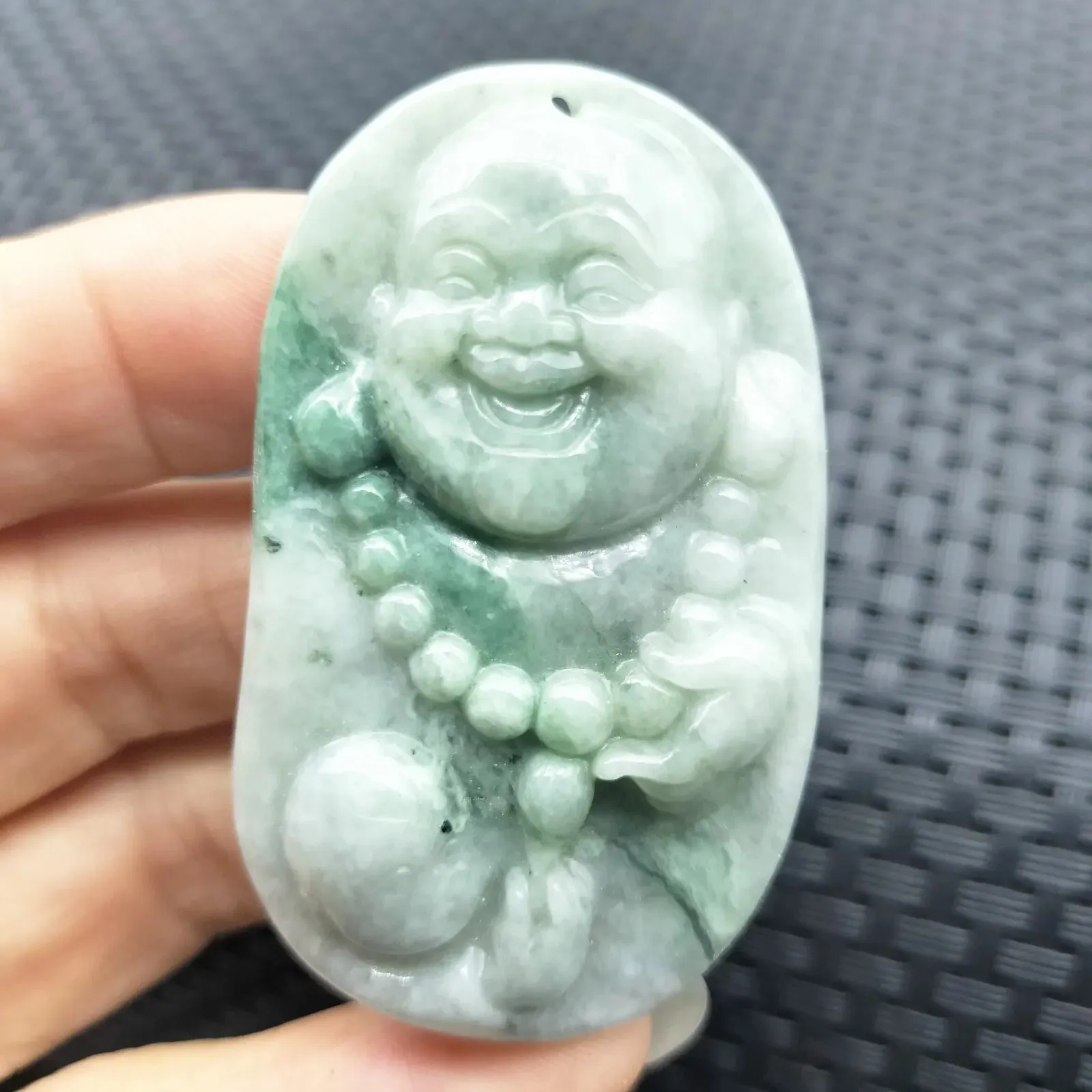 Certified Green Lavender Natural Type A Jadeite Carved Happy Buddha God Pendant Necklace