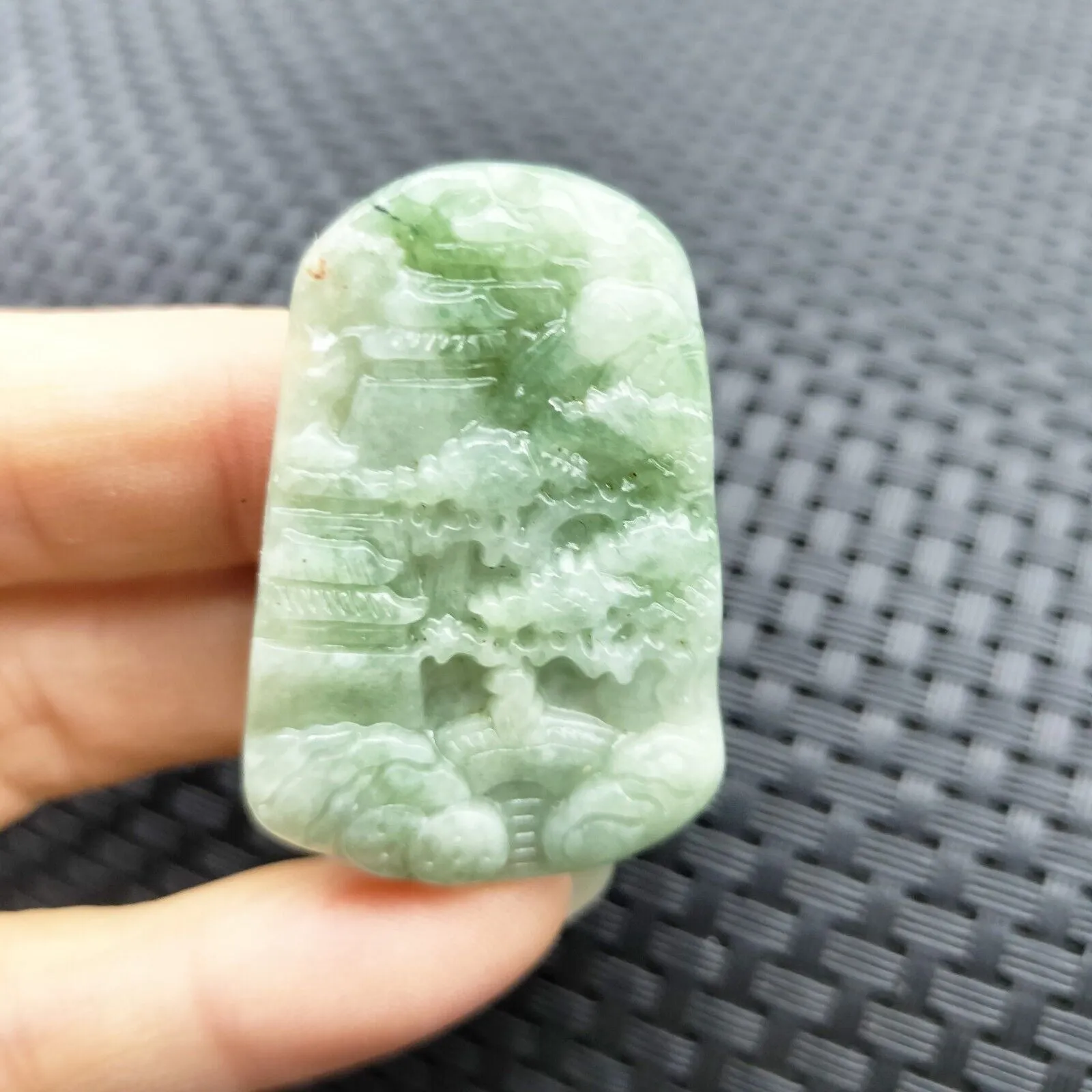 Certified Green Natural A Jade Jadeite Carved Pendant Landscape Painting Necklace