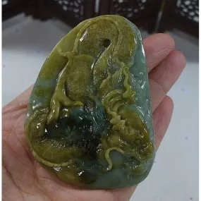 Certified Natural Type A Yellow Jadeite Jade Big Dragon Pendant Necklace