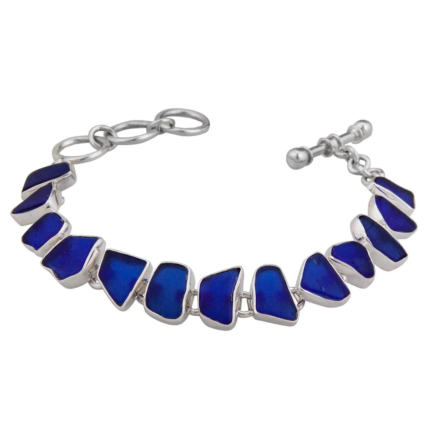 Charles Albert Silver - Beach Glass Bracelet - Cobalt Blue