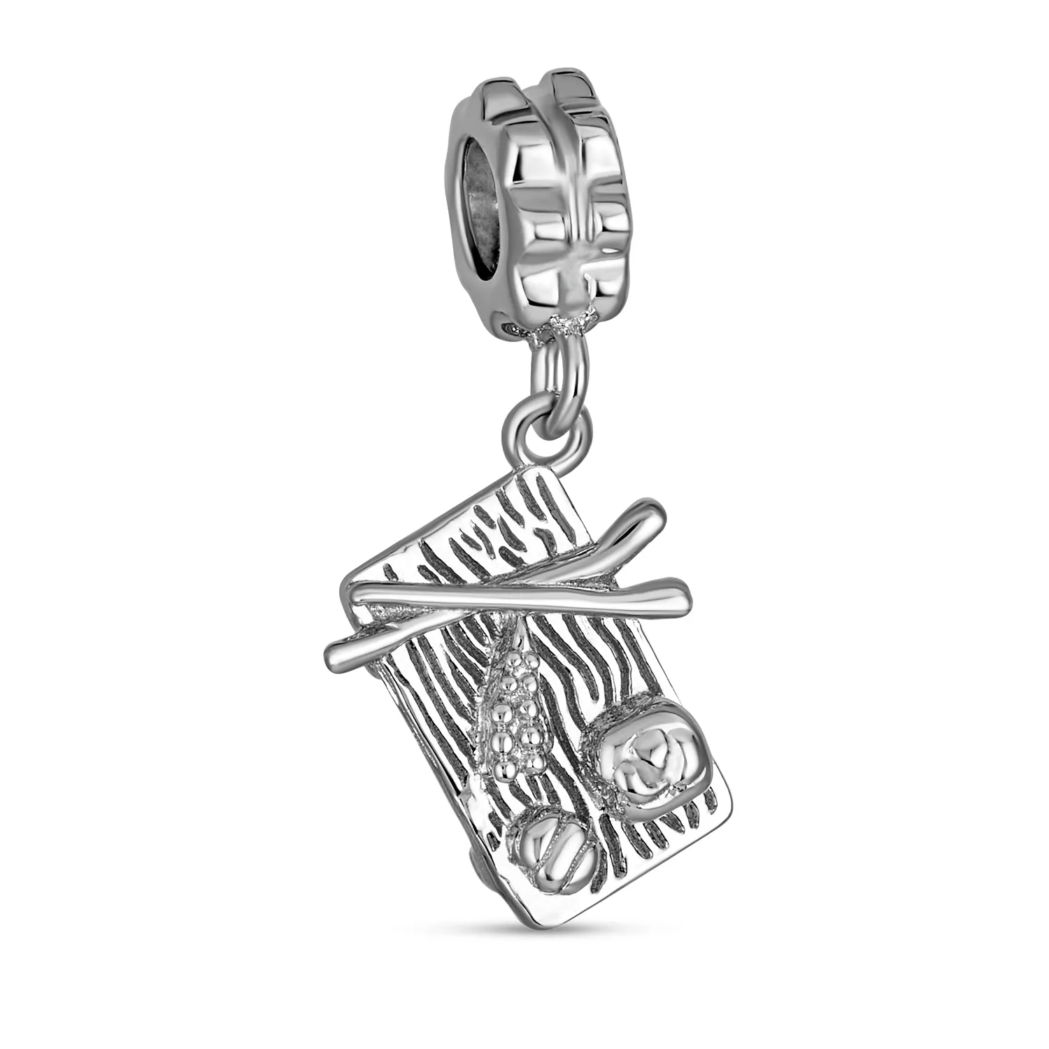 Chef Cook Culinary Kitchen Spoon Fork Sushi Chopsticks Dangle Charm Bead Silver
