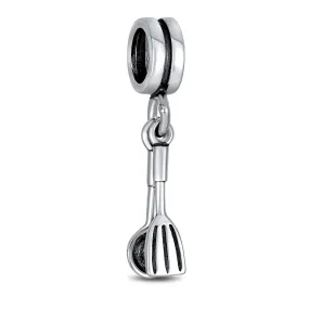 Chef Cook Culinary Kitchen Spoon Fork Sushi Chopsticks Dangle Charm Bead Silver