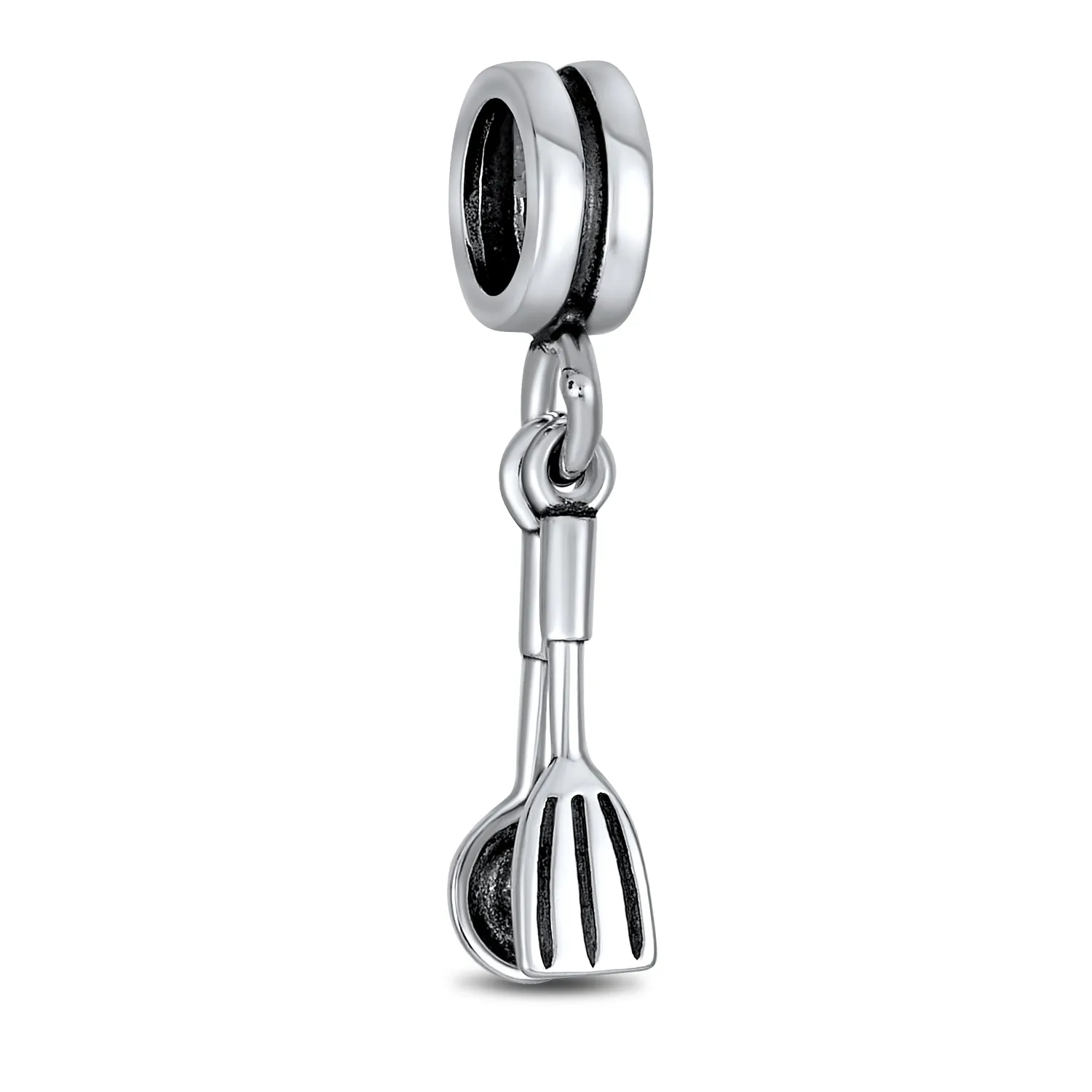 Chef Cook Culinary Kitchen Spoon Fork Sushi Chopsticks Dangle Charm Bead Silver