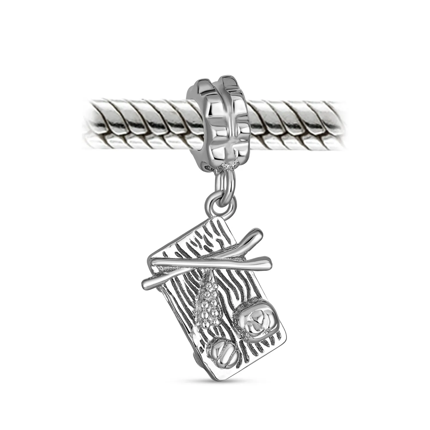 Chef Cook Culinary Kitchen Spoon Fork Sushi Chopsticks Dangle Charm Bead Silver