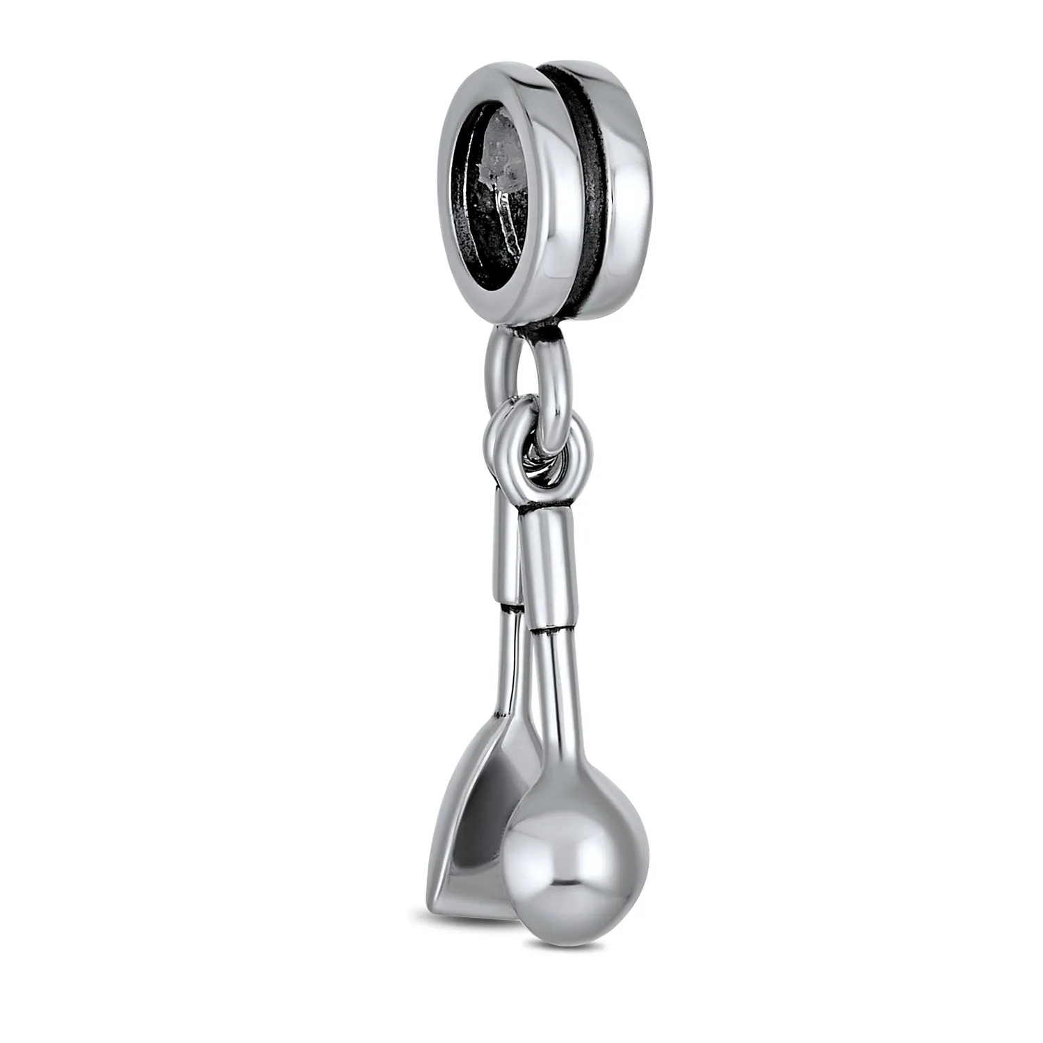 Chef Cook Culinary Kitchen Spoon Fork Sushi Chopsticks Dangle Charm Bead Silver