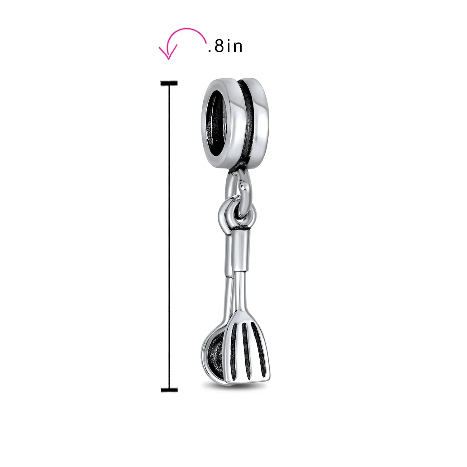 Chef Cook Culinary Kitchen Spoon Fork Sushi Chopsticks Dangle Charm Bead Silver