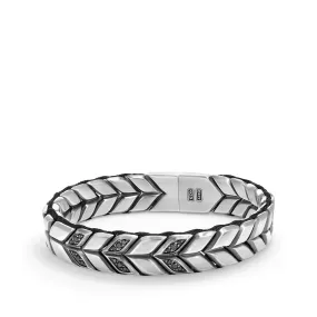 Chevron Woven Bracelet with Black Diamonds, 12mm