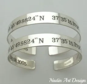 Coordinates Bracelet - Two Side Engraved Cuff