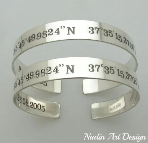 Coordinates Bracelet - Two Side Engraved Cuff