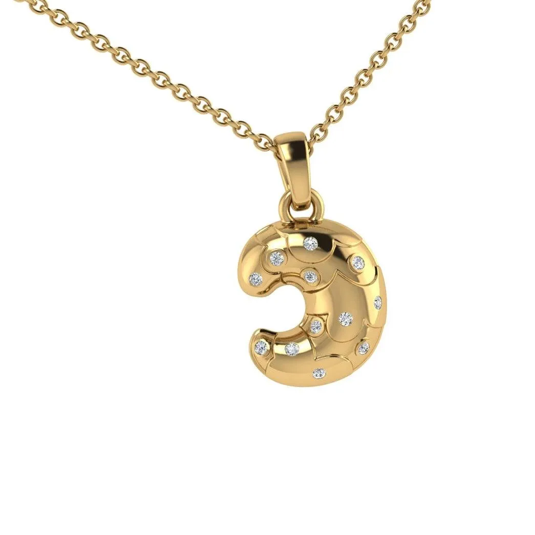 Croissant Dangling Pendant Gold with Diamonds