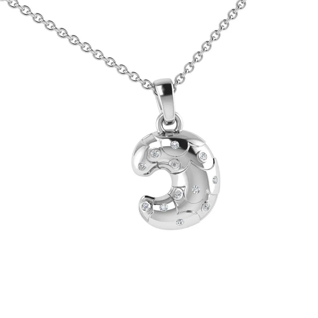 Croissant Dangling Pendant Gold with Diamonds