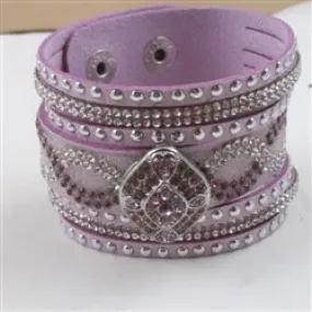 Crystal Bling in A Wide Lilac Leather Bracelet
