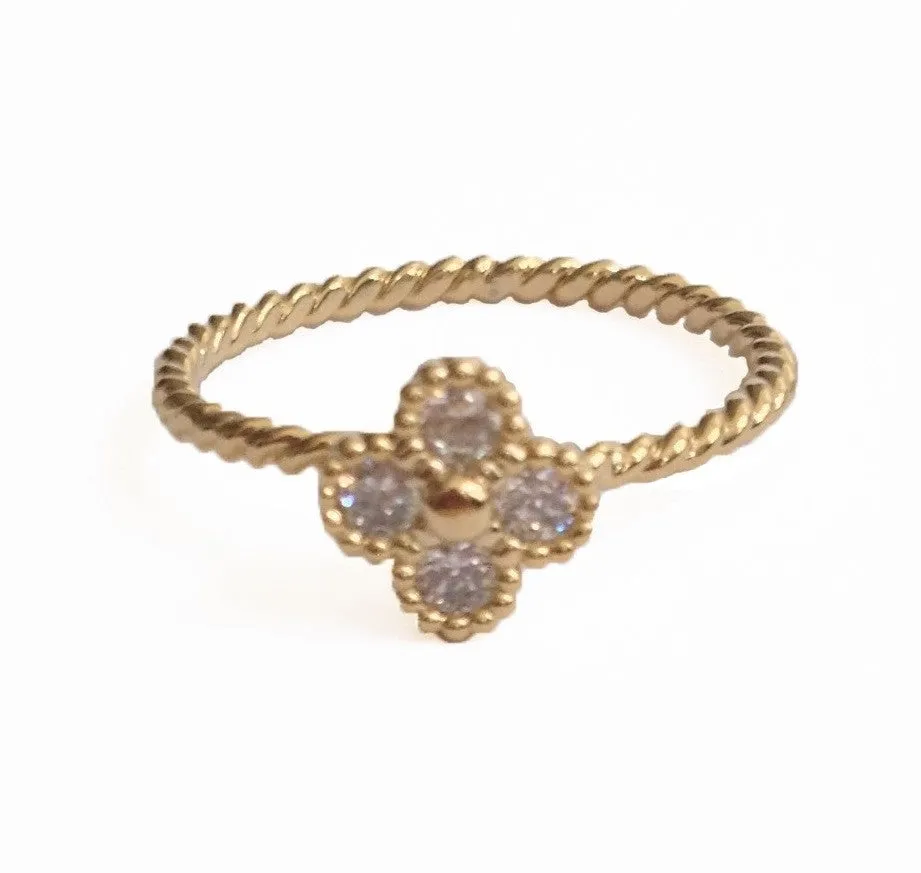Crystal Clover Knuckle Ring