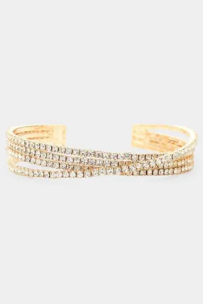 Crystal Crossover Cuff Bracelet Clear Gold or Silver