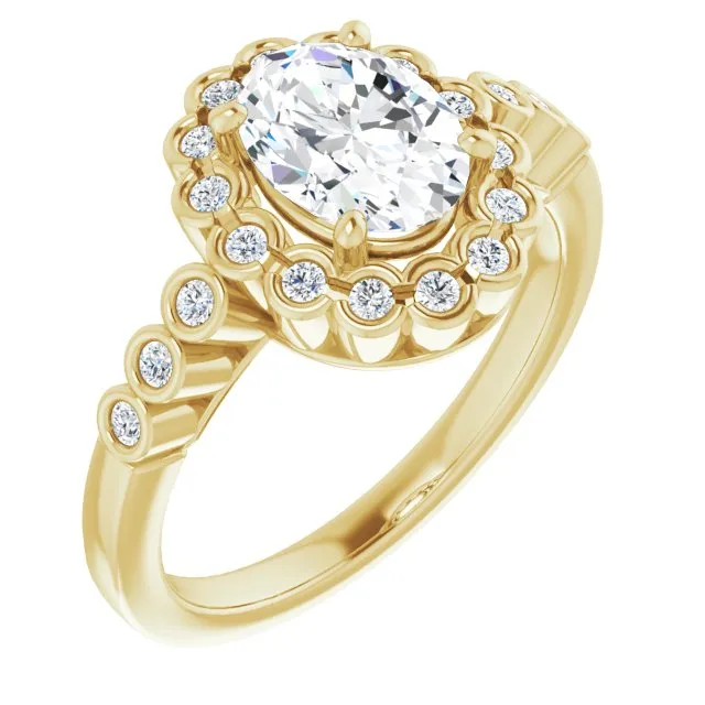 Cubic Zirconia Engagement Ring- The Berkley (Customizable Oval Cut Design with Round-bezel Halo and Band Accents)