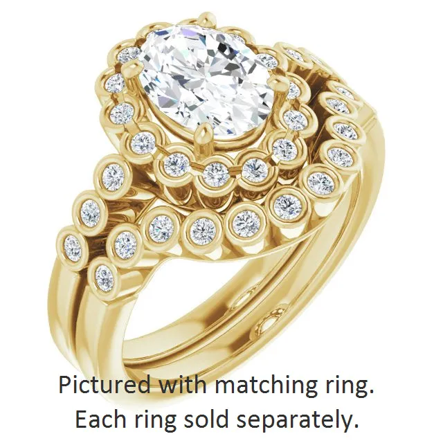 Cubic Zirconia Engagement Ring- The Berkley (Customizable Oval Cut Design with Round-bezel Halo and Band Accents)