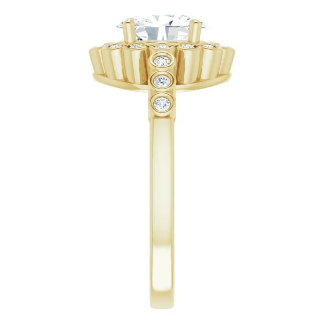 Cubic Zirconia Engagement Ring- The Berkley (Customizable Oval Cut Design with Round-bezel Halo and Band Accents)