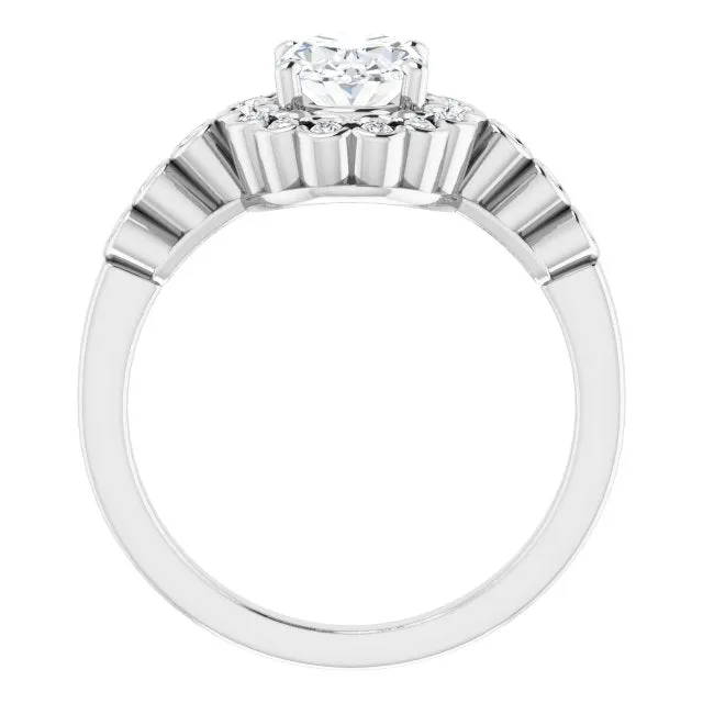 Cubic Zirconia Engagement Ring- The Berkley (Customizable Oval Cut Design with Round-bezel Halo and Band Accents)