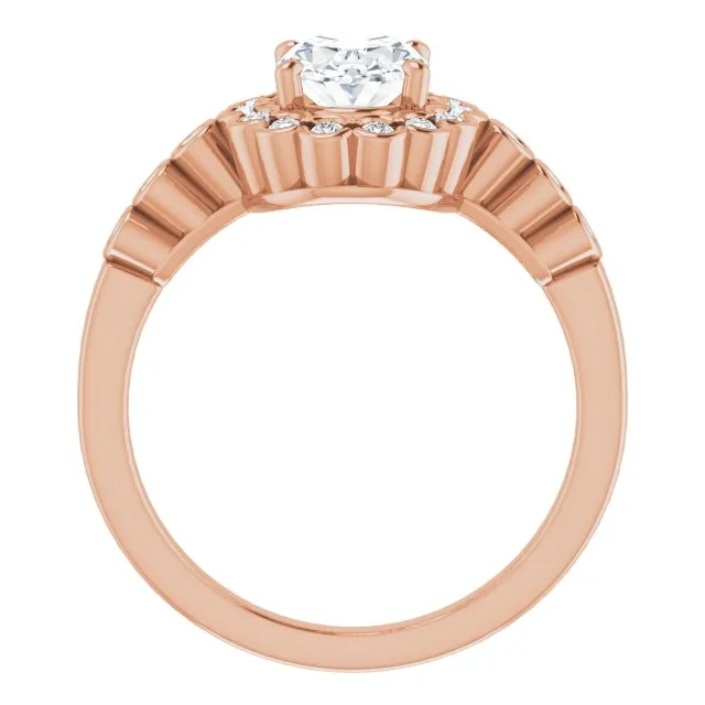 Cubic Zirconia Engagement Ring- The Berkley (Customizable Oval Cut Design with Round-bezel Halo and Band Accents)