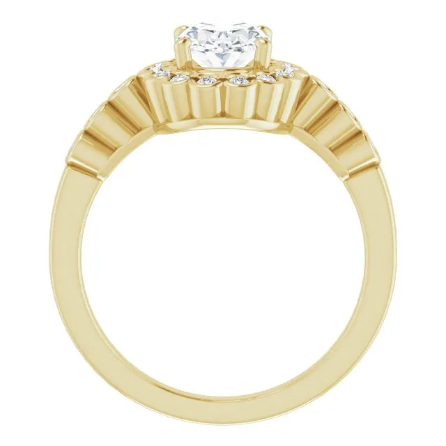 Cubic Zirconia Engagement Ring- The Berkley (Customizable Oval Cut Design with Round-bezel Halo and Band Accents)