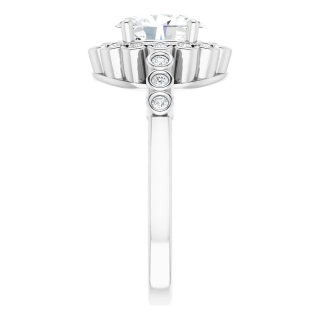 Cubic Zirconia Engagement Ring- The Berkley (Customizable Oval Cut Design with Round-bezel Halo and Band Accents)
