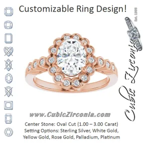 Cubic Zirconia Engagement Ring- The Berkley (Customizable Oval Cut Design with Round-bezel Halo and Band Accents)