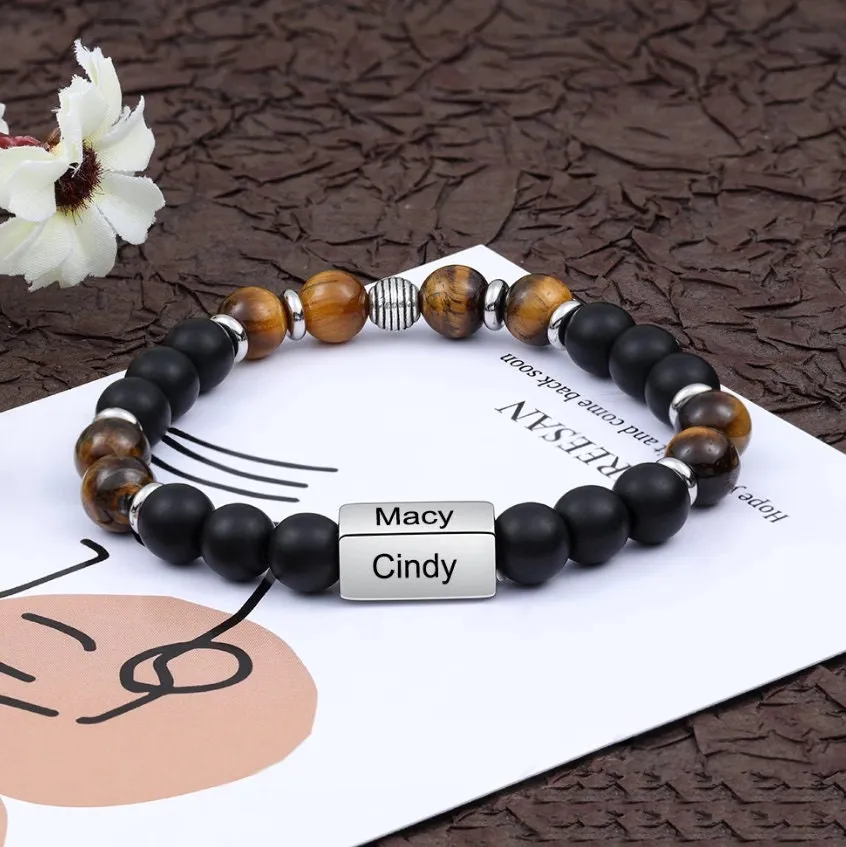Custom Beaded Bracelet for Men Women - Personalized Beaded Bracelet - Name Bracelet - Customized Gift for Him Her - Engraved Stone Bracelet