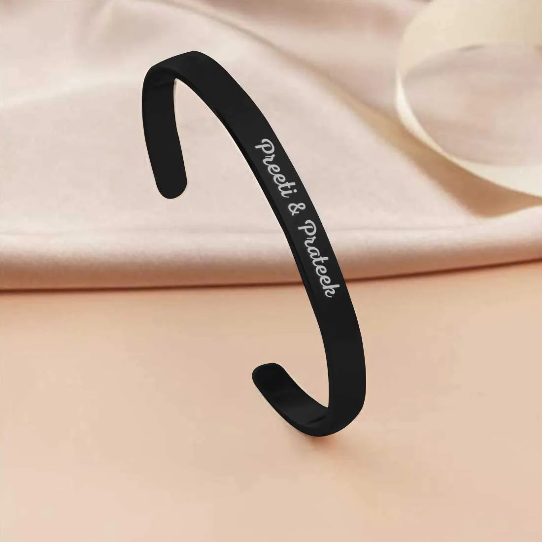 Custom Bracelet Boyfriend with Name Valentines Day Gift - Black Rhodium