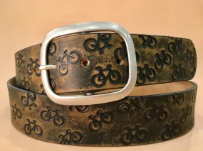 Cycling Bikes Vintage Aged Full Grain Leather Belt in Distressed Black Brown