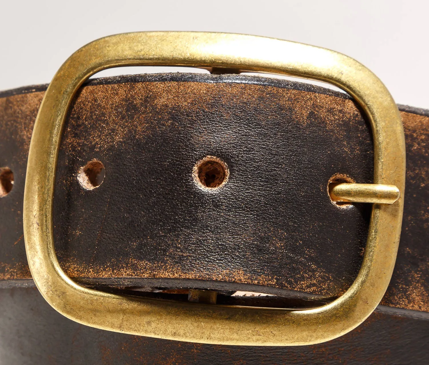 Cycling Bikes Vintage Aged Full Grain Leather Belt in Distressed Black Brown