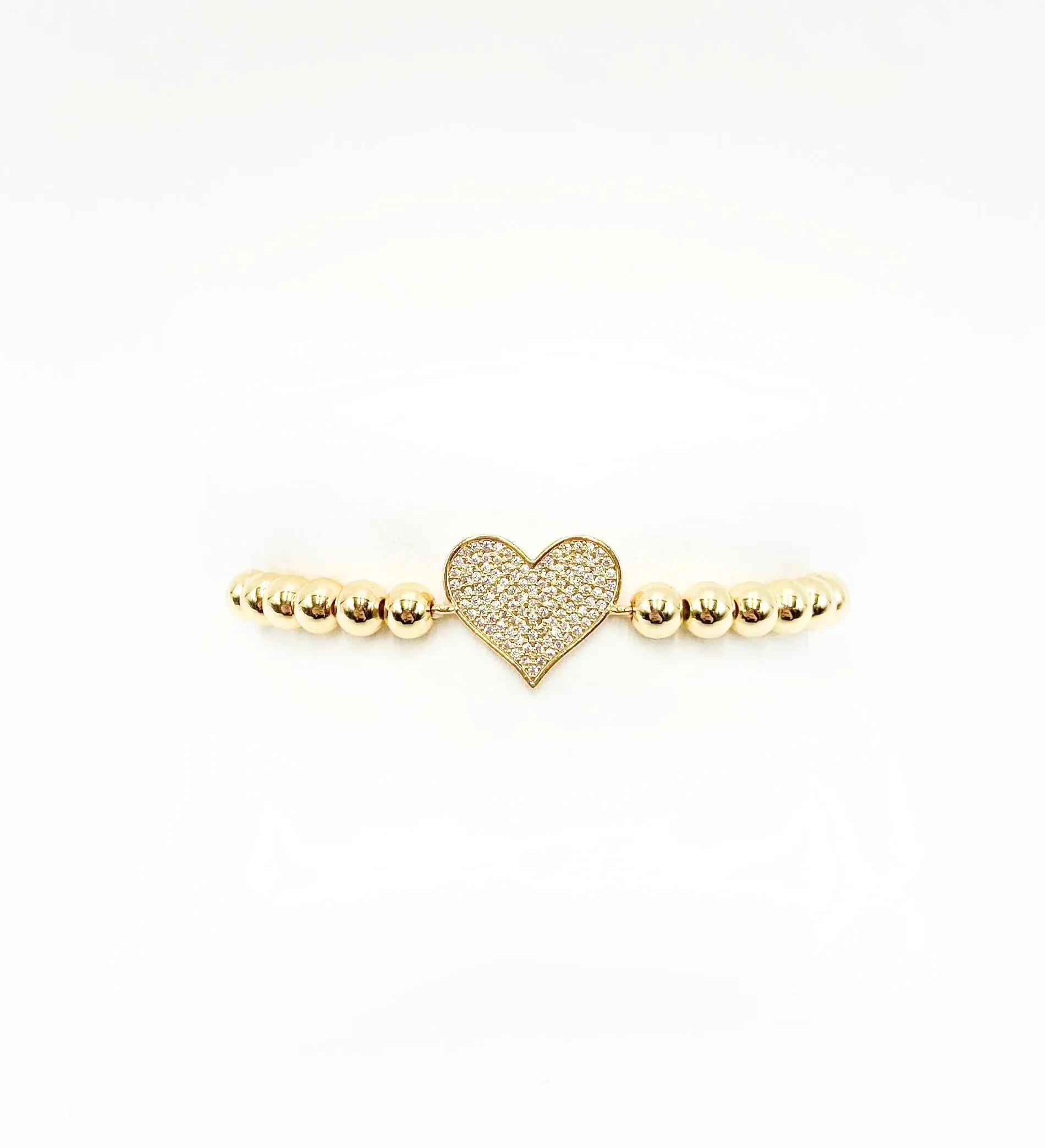 CZ Heart Beaded Stretch Bracelet