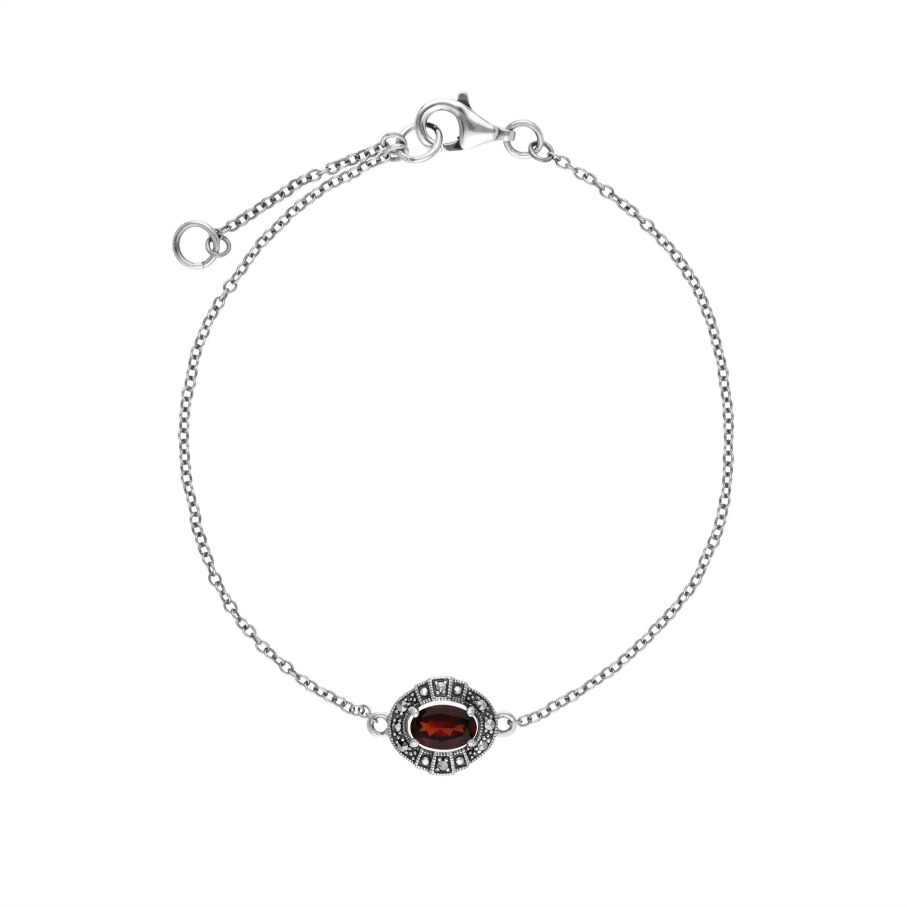 Damen Sterlingsilber Oval Granat und Markasit Cluster-Armband