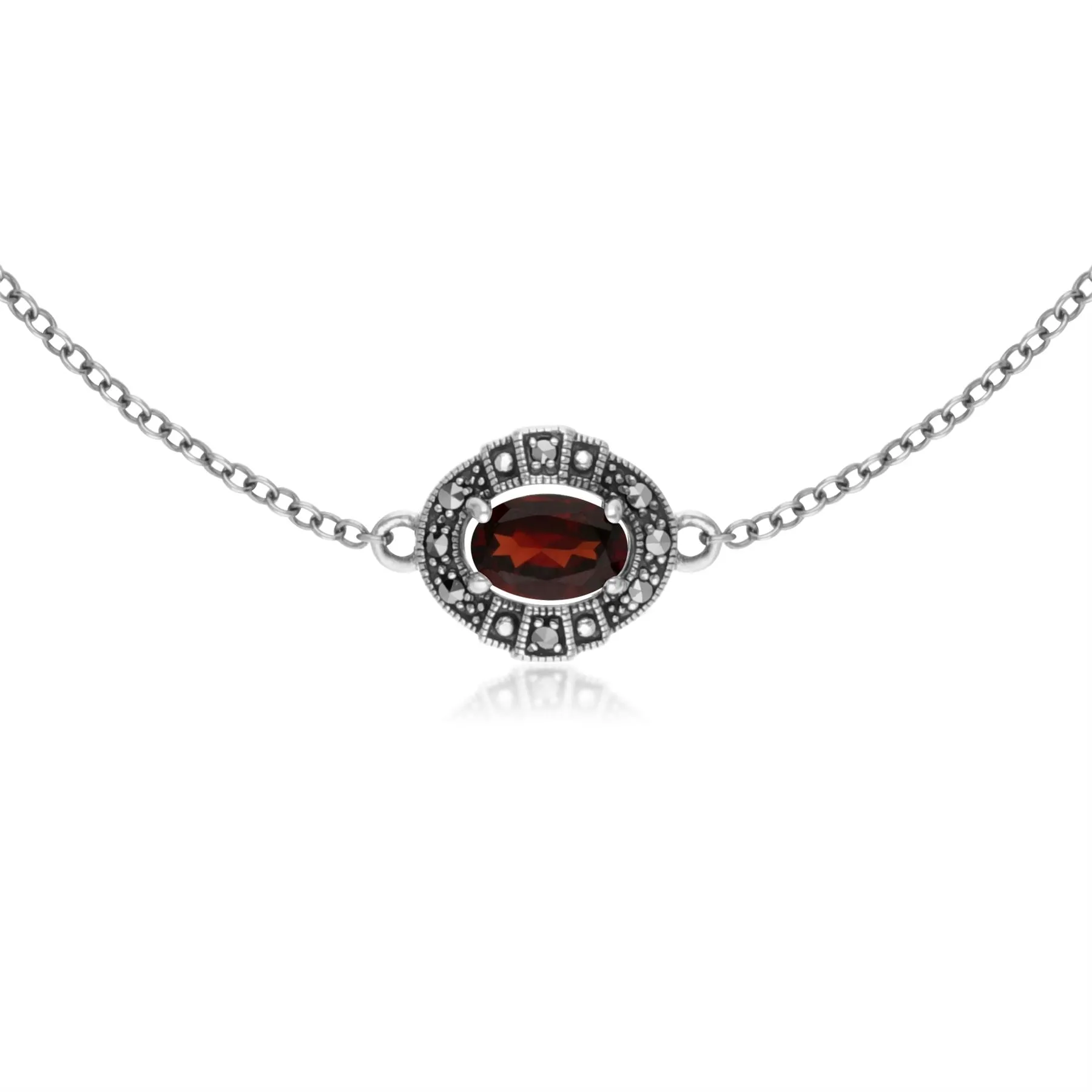 Damen Sterlingsilber Oval Granat und Markasit Cluster-Armband