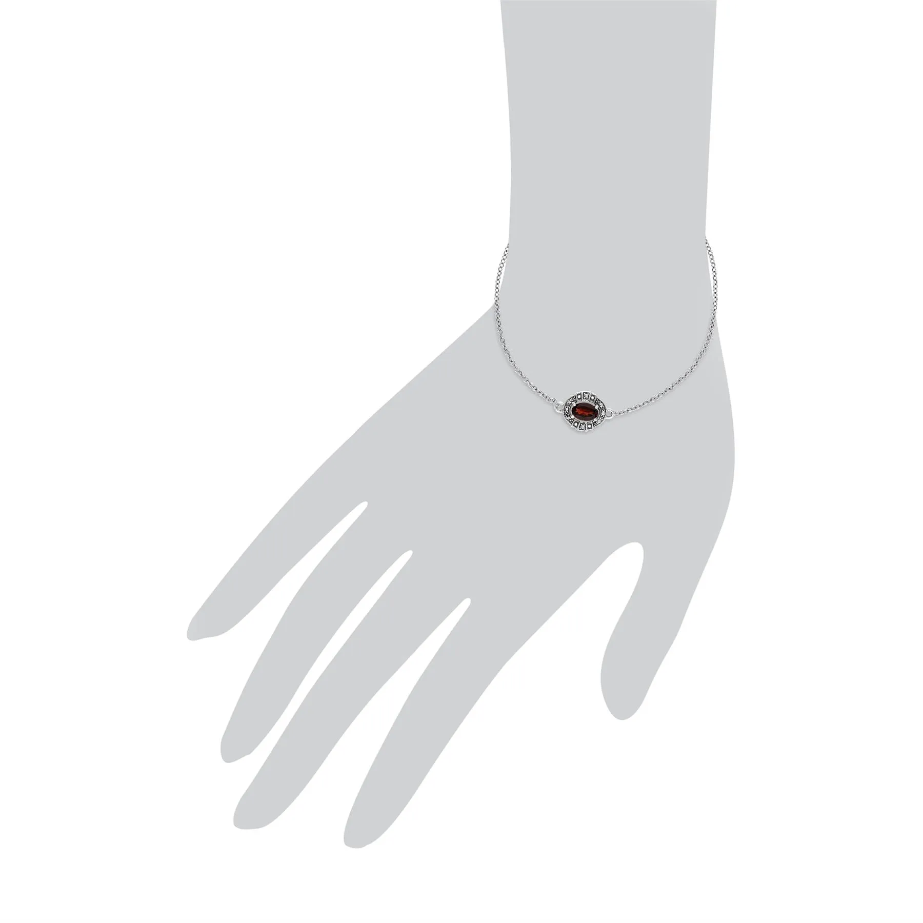 Damen Sterlingsilber Oval Granat und Markasit Cluster-Armband
