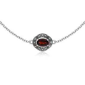 Damen Sterlingsilber Oval Granat und Markasit Cluster-Armband