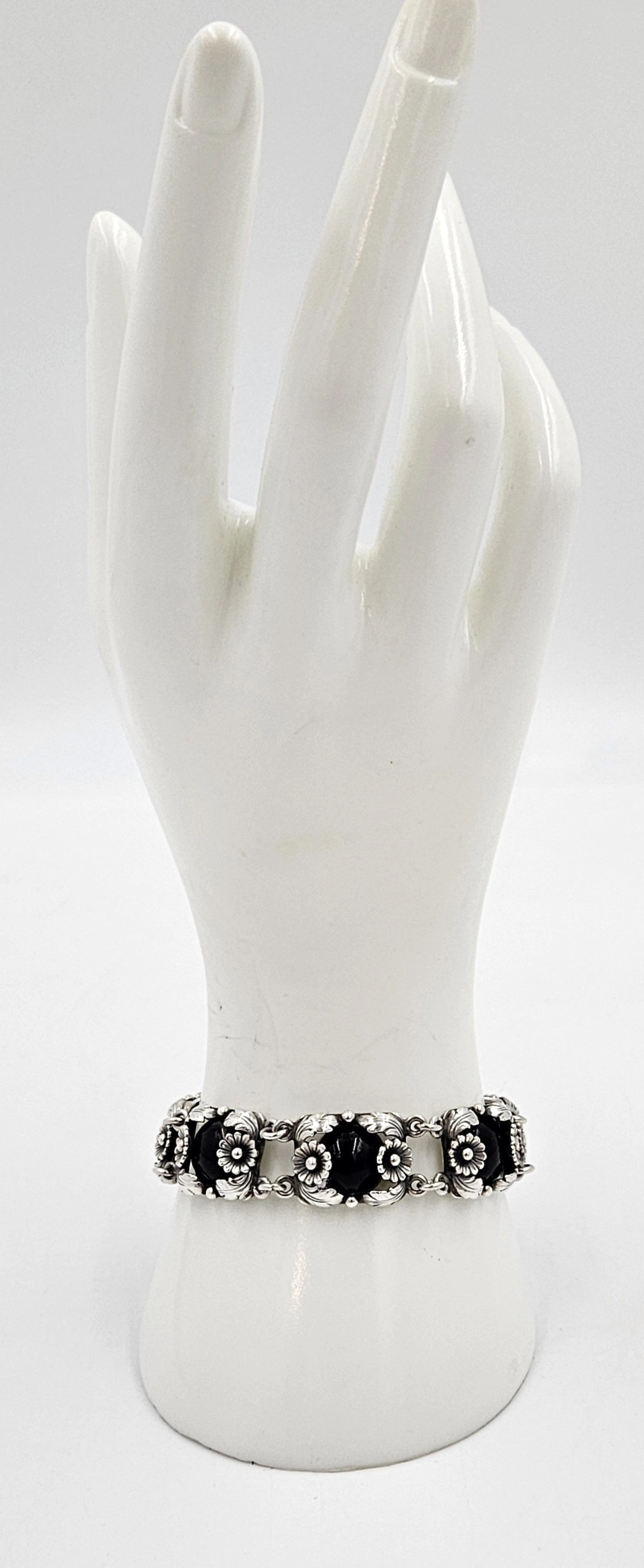 Danish NE From Sterling & Black Onyx Flora Fauna Demi Parure Set C. 1940s
