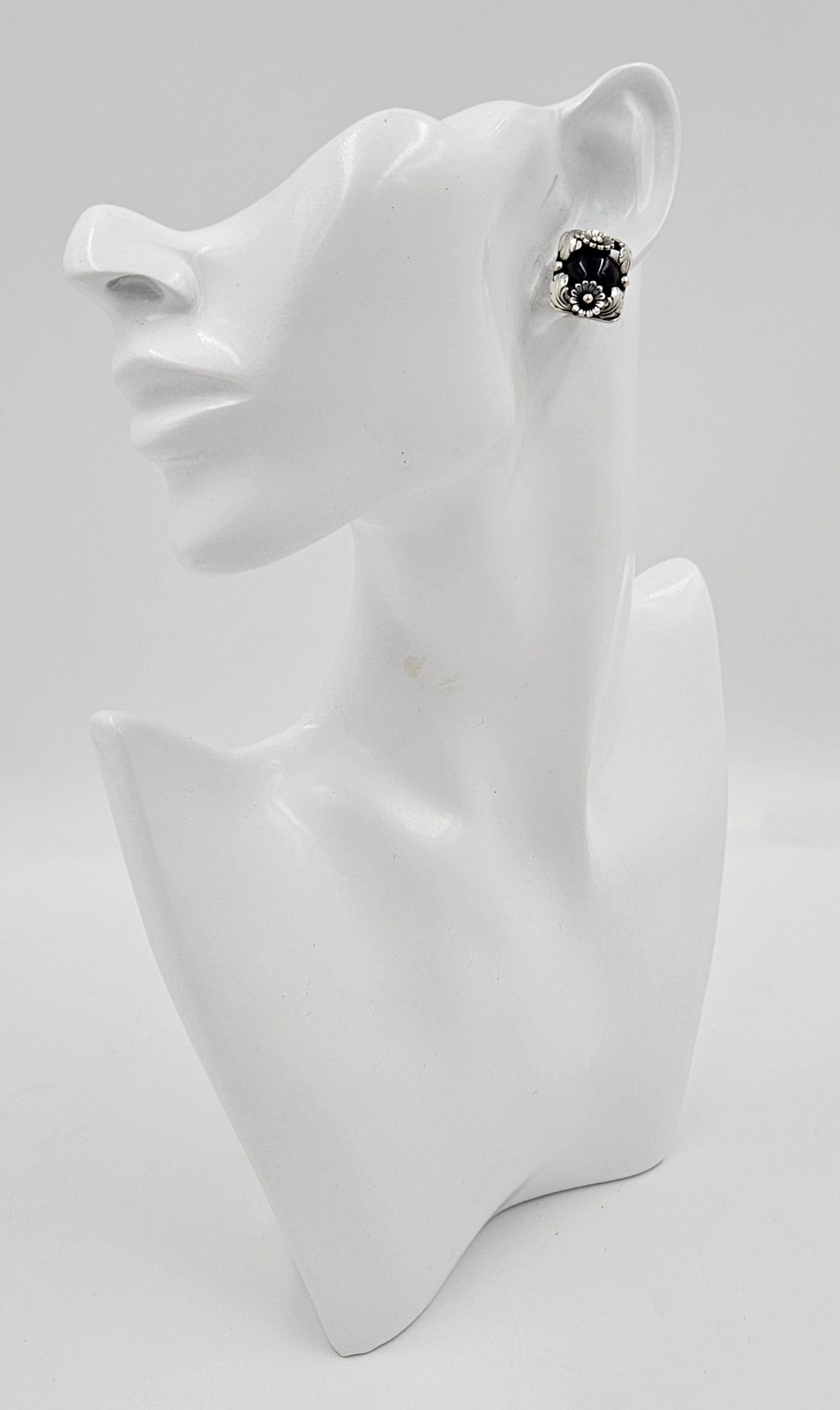 Danish NE From Sterling & Black Onyx Flora Fauna Demi Parure Set C. 1940s