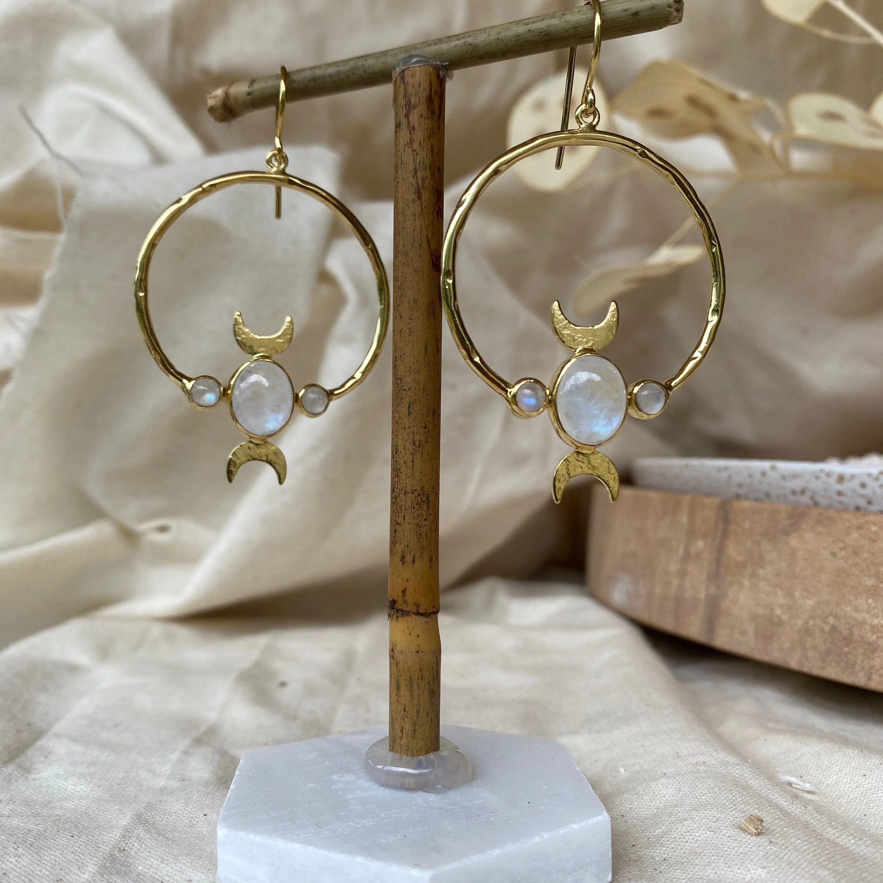 Desert 14K Gold Rainbow Moonstone Earrings
