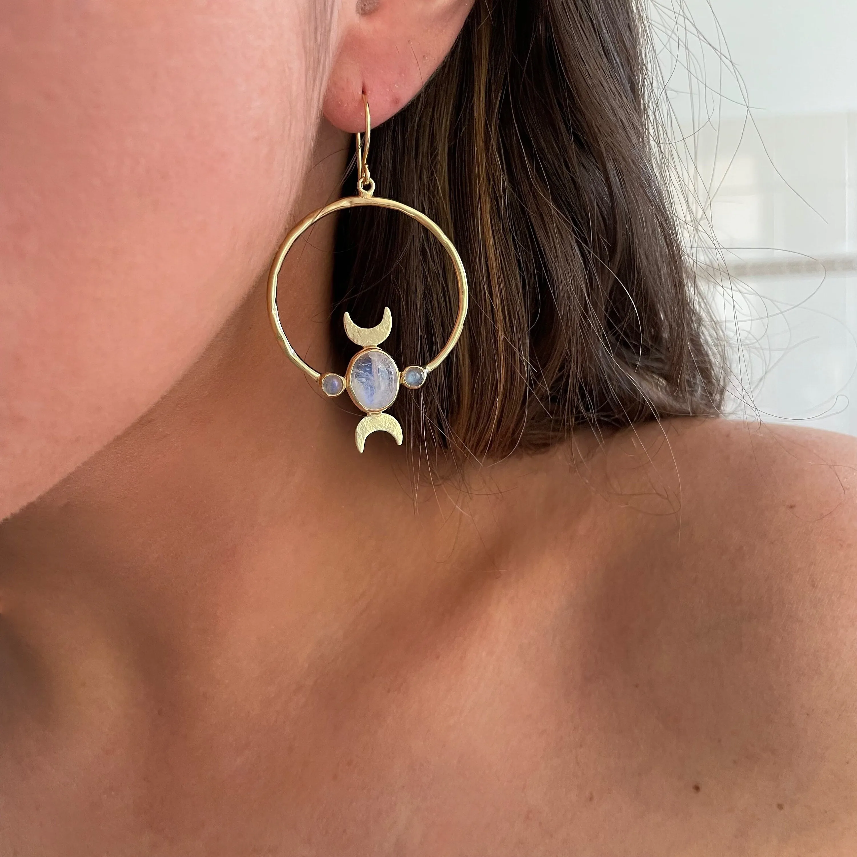 Desert 14K Gold Rainbow Moonstone Earrings