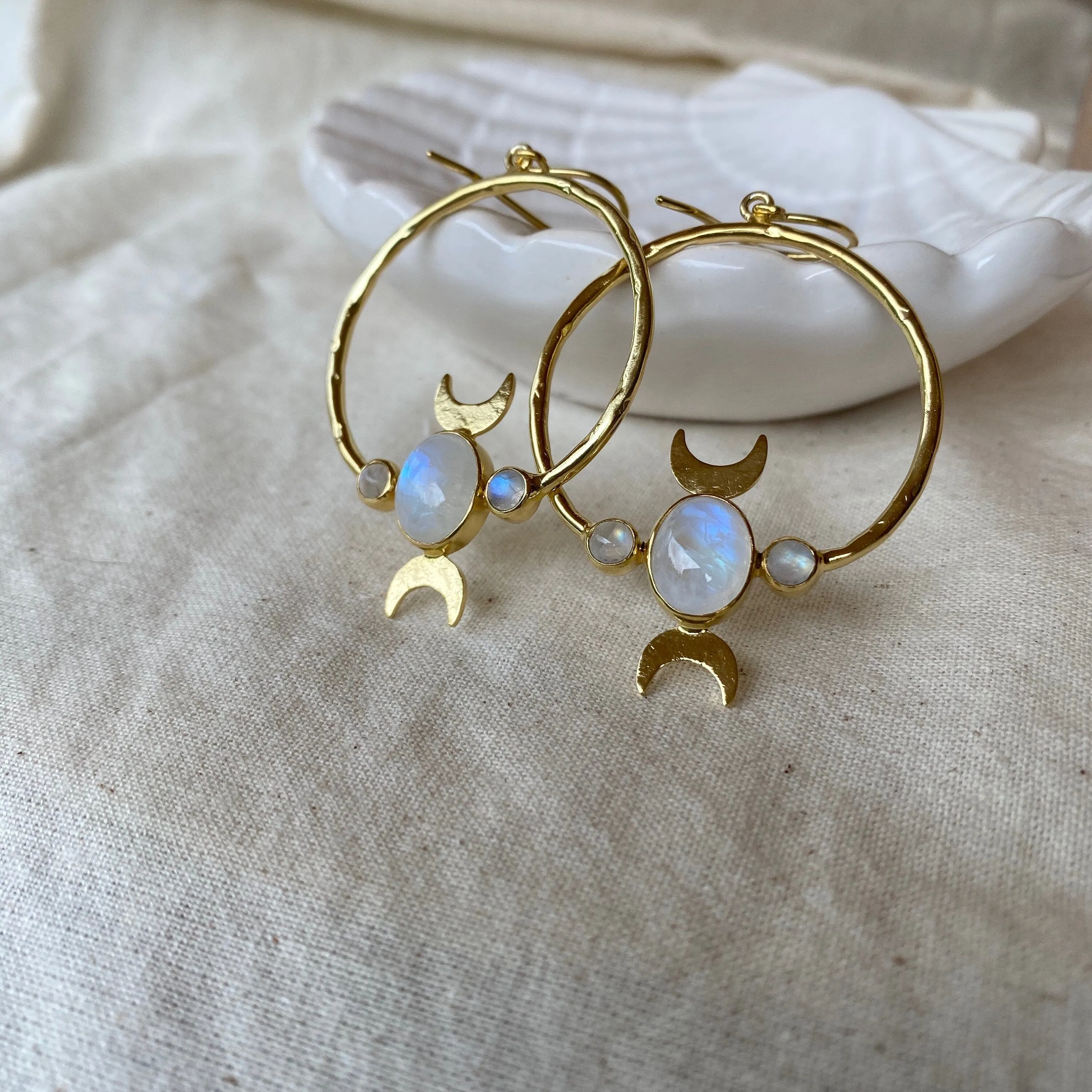 Desert 14K Gold Rainbow Moonstone Earrings