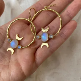 Desert 14K Gold Rainbow Moonstone Earrings