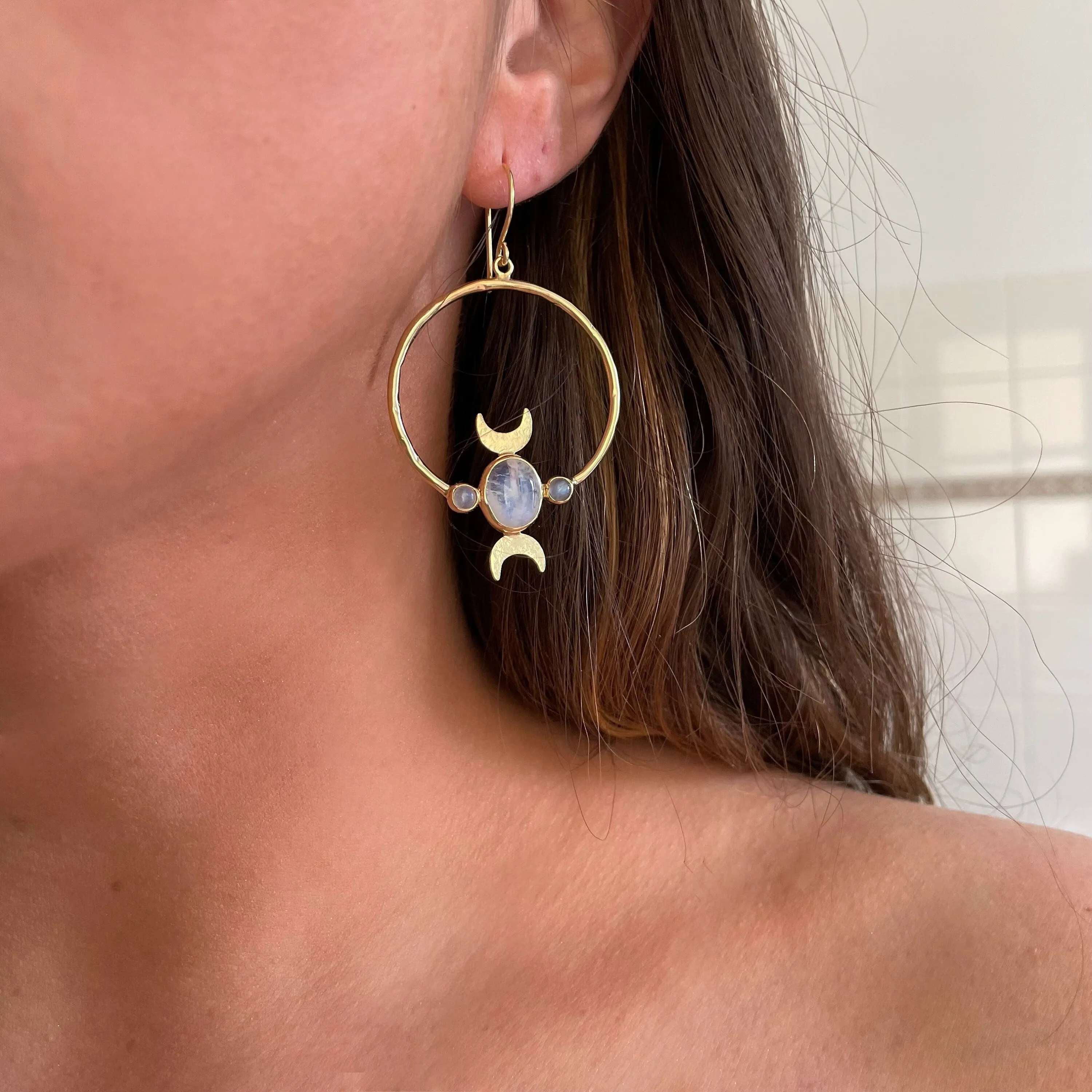 Desert 14K Gold Rainbow Moonstone Earrings