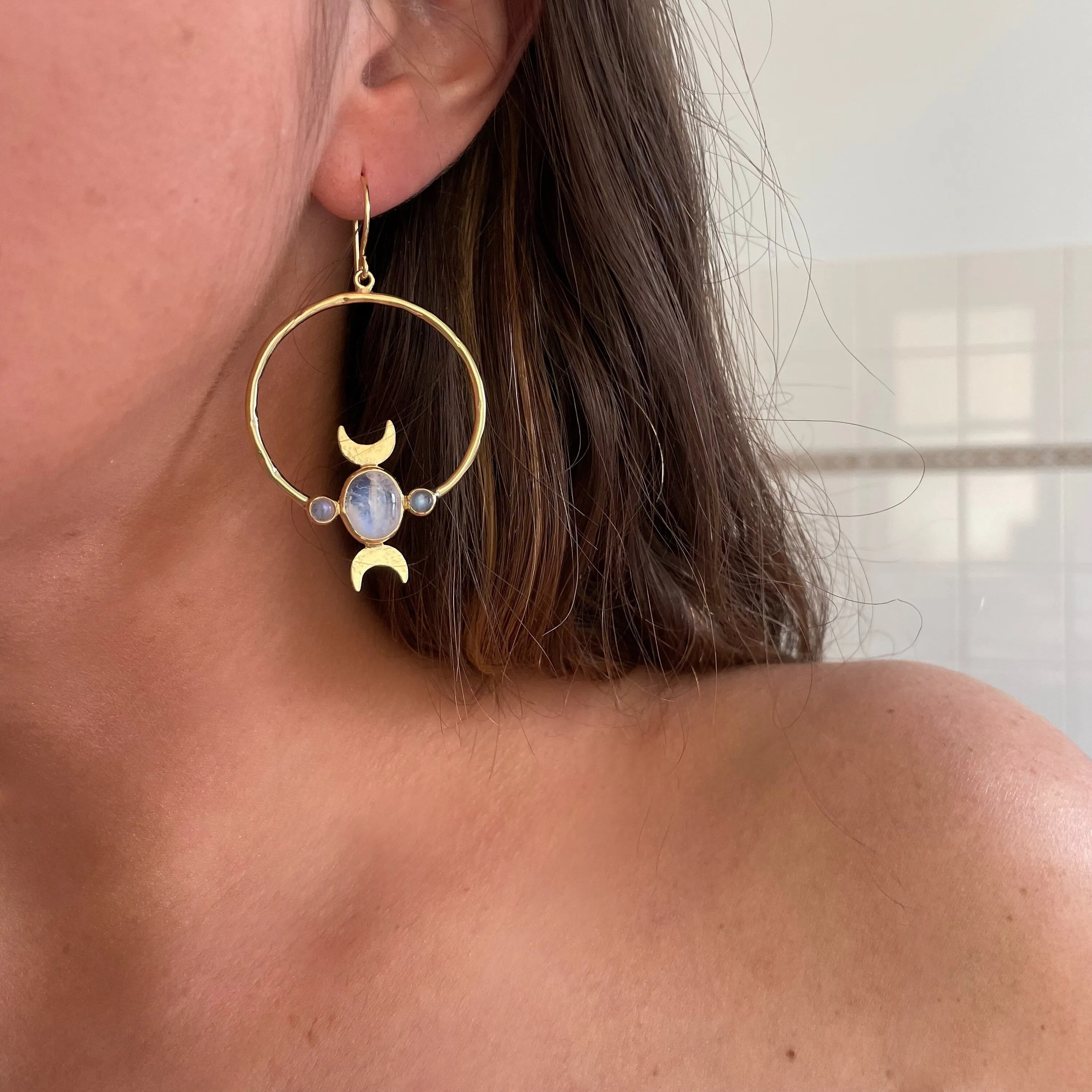 Desert 14K Gold Rainbow Moonstone Earrings