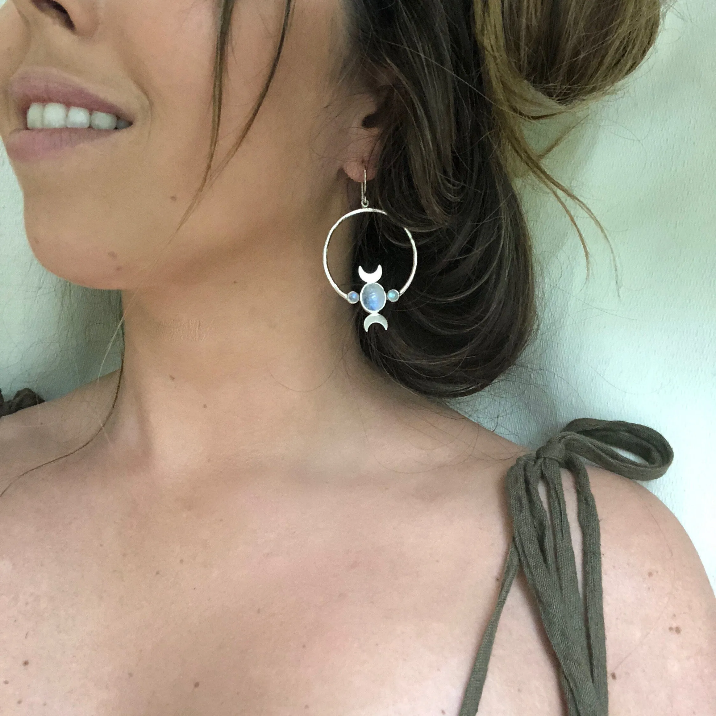 Desert Sterling Silver Rainbow Moonstone Earrings
