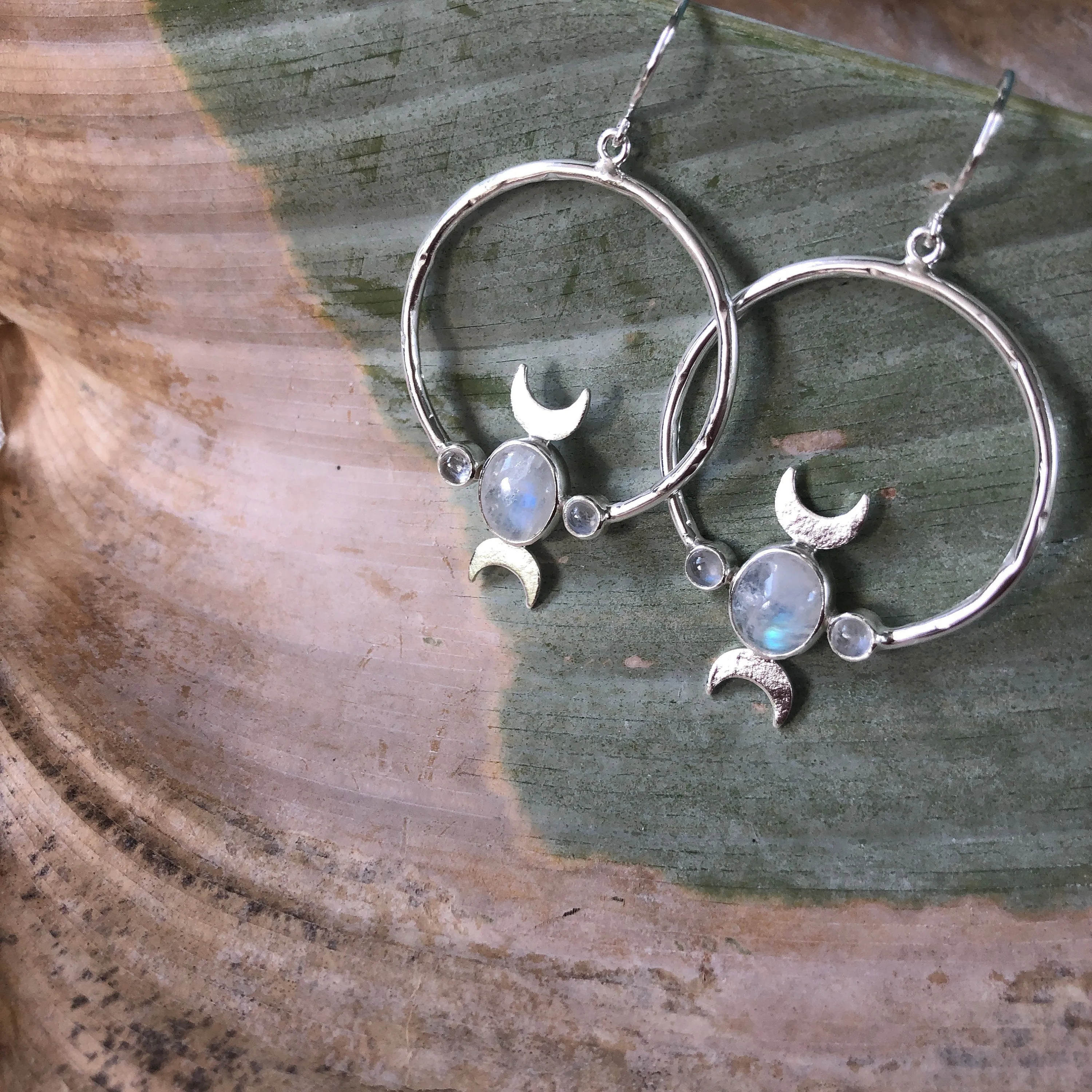 Desert Sterling Silver Rainbow Moonstone Earrings