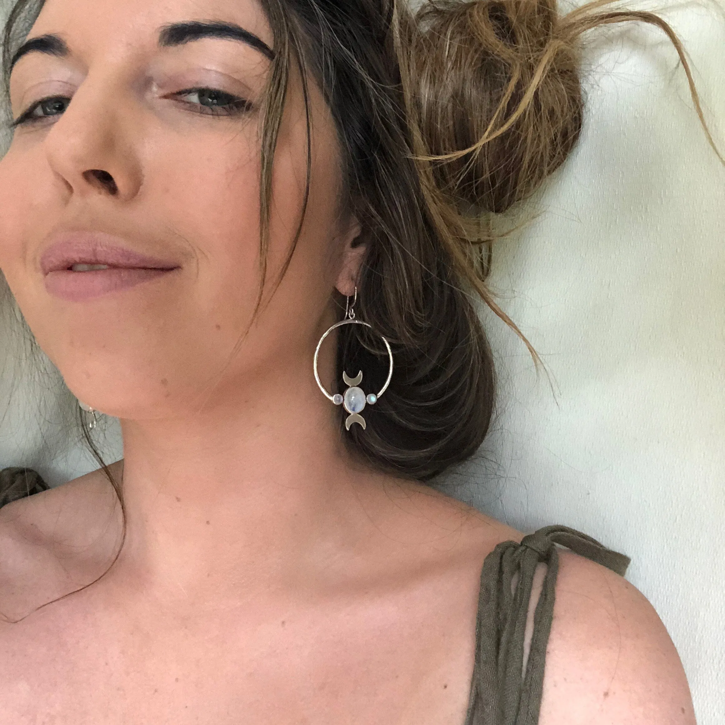 Desert Sterling Silver Rainbow Moonstone Earrings