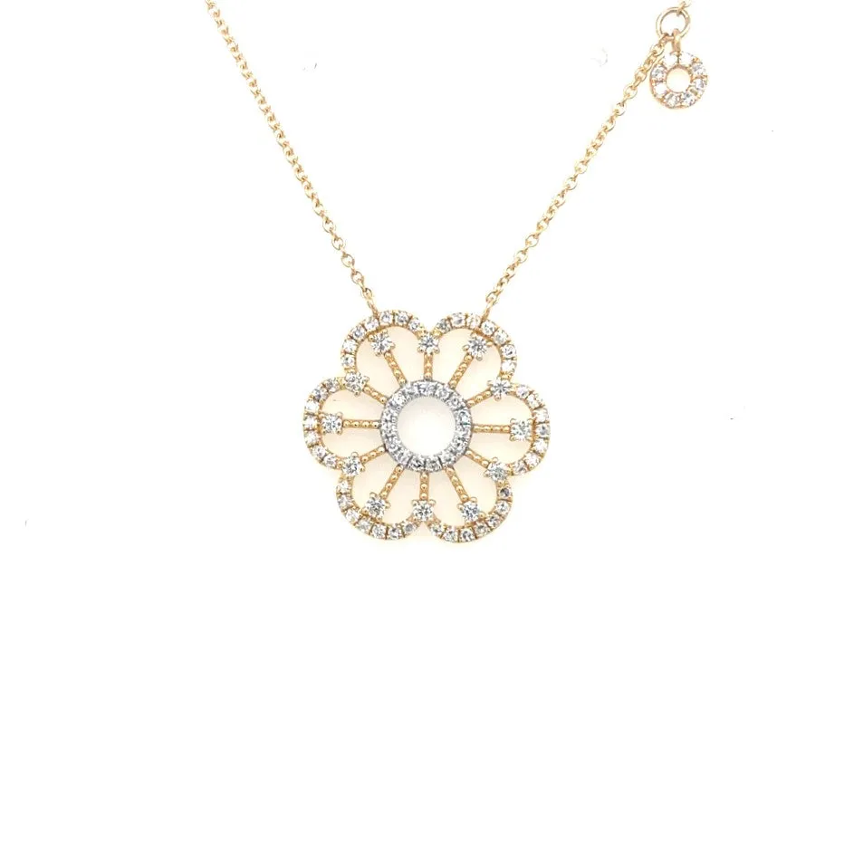 Diamond Accented Flower Design Necklace with Diamond Chain Detail